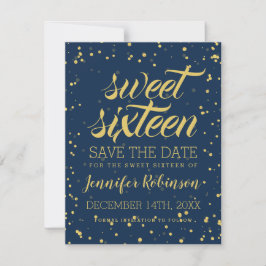 Gold Navy Sweet 16 Rett Date Glitzer Confetti Save The Date