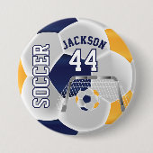 Gold, Navy und White Personalize Soccer Ball Button (Vorderseite)