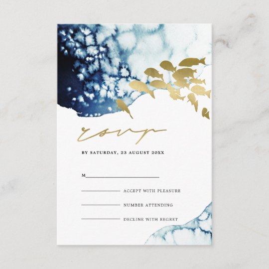 Gold Navy Underwasser Meer Fish Wedd Rsvp Begleitkarte Zazzle De