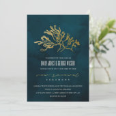 GOLD NAVY UNDERWASSER SEAWEED VOW RENEWAL INVITE DANKESKARTE (Stehend Vorderseite)