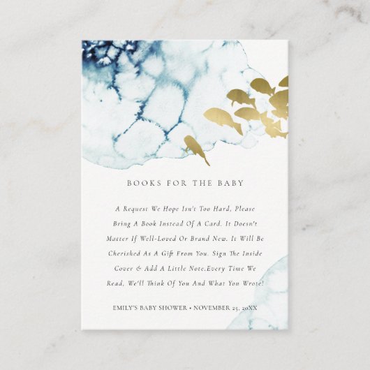 GOLD NAVY UNDERWASSERFISCHBUCHEN FÜR BABYSHOWER BEGLEITKARTE (Vorderseite)