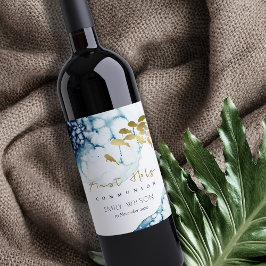 GOLD NAVY UNDERWATER SEA FISH FIRST HOLY COMMUNION WEINETIKETT