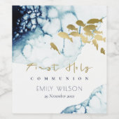 GOLD NAVY UNDERWATER SEA FISH FIRST HOLY COMMUNION WEINETIKETT (Einzelnes Label)