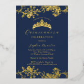 Gold Navy Vintag Elegante Quinceanera Folieneinladung (Vorderseite)