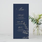 Gold & Navy Wedding Menu Menükarte (Stehend Vorderseite)