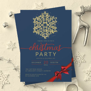 Gold Navy Winter Glitzer Snowflake Company Xmas Einladung