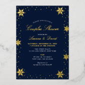 Gold & Navy Winterschneepaare Polterabend Folieneinladung (Vorderseite)