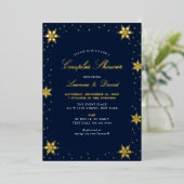 Gold & Navy Winterschneepaare Polterabend Folieneinladung (Stehend vorne)