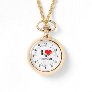 Gold Necklace Watch - Custom I Heart - Hinzufügen  Armbanduhr