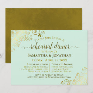 Gold & Neo Mint Green Wedding Probe & Dinner Einladung