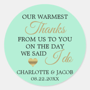 GOLD Neo MINT Wedding Herz herzlich Vielen Dank Runder Aufkleber