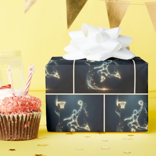 Gold Neon Basletball Spieler mit leichten Tracks Geschenkpapier (Geburtstagsparty)