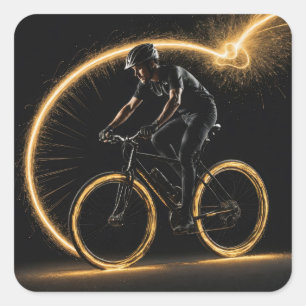 Gold Neon Bicycle Quadratischer Aufkleber