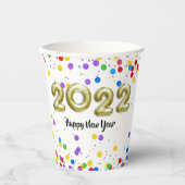 Gold New Year 2022 Balloons farbenfrohe Confetti Pappbecher (Vorderseite)