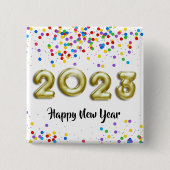 Gold New Year 2023 Balloons farbenfrohe Confetti Button (Vorderseite)