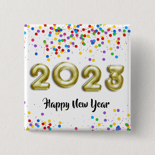 Gold New Year 2023 Balloons farbenfrohe Confetti Button