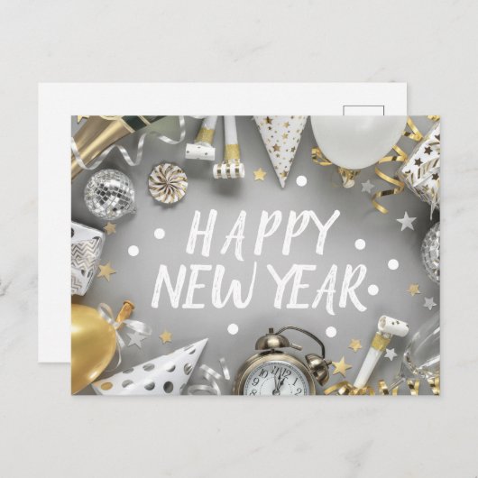 Gold New Year Party New Years Day Clipart Postkarte (Vorne/Hinten)