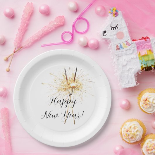 Gold New Year's Eve Day Celebration Sparklers Pappteller (Party)