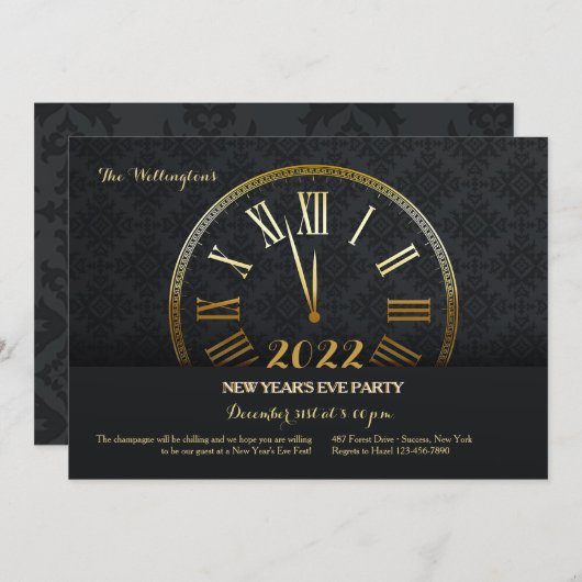 Gold New Year's Party Einladung (Vorne/Hinten)