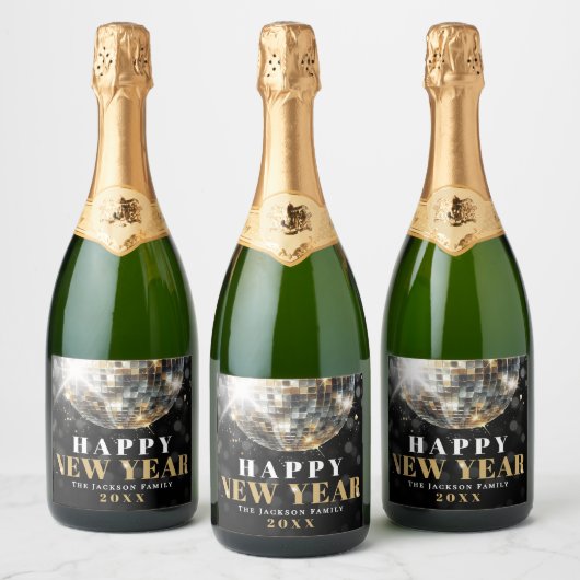 Gold New Year's Party Schaumweinetikett (Flaschen)