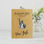 Gold New York City Passport Save the Date (Stehend Vorderseite)