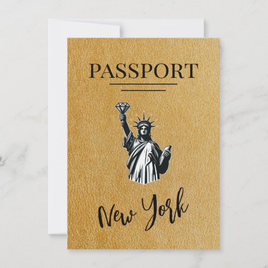 Gold New York City Passport Save the Date (Vorderseite)