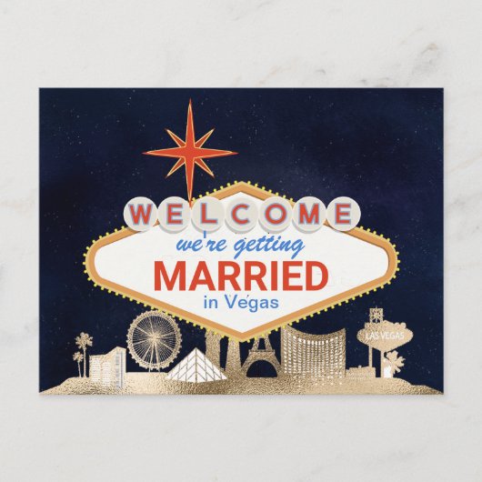 Gold Night Skyline Las Vegas Wedding Save the Date Postkarte (Vorderseite)