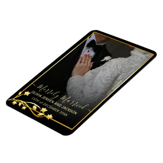 Gold Night Stars Rahmen Weihnachtsfeiern Foto Magnet (Linke Seite)