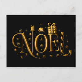 Gold Noel on Black Contemporary Christmas Feiertagspostkarte