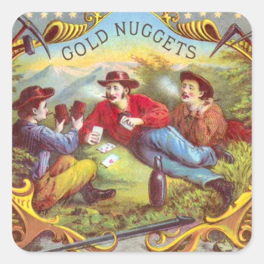 Gold Nuggets Antique Cigar Label Quadratischer Aufkleber (Vorderseite)