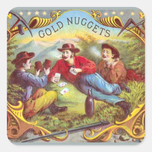 Gold Nuggets Antique Cigar Label Quadratischer Aufkleber (Vorderseite)