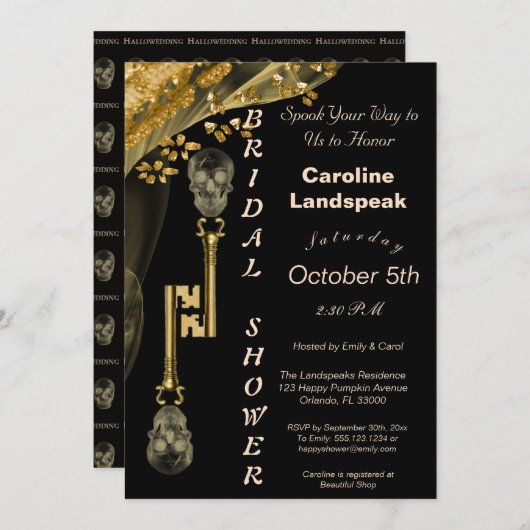 Gold Nuggets & Veil, Skeletttasten in Einladung (Vorne/Hinten)