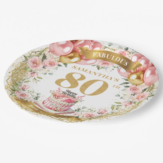 Gold Number 80 Party Paper Teller (Schrägansicht)