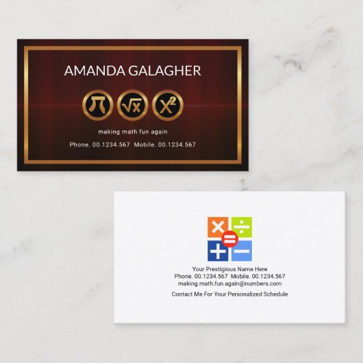 Gold numerische Symbole Frame Tutor Visitenkarte (Vorne/Hinten)