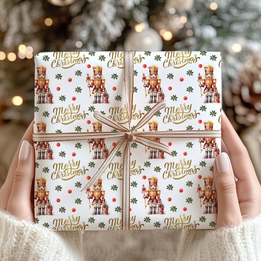 Gold Nutcracker Fest Frohe Weihnachten Geschenkpapier