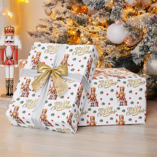 Gold Nutcracker Fest Frohe Weihnachten Geschenkpapier