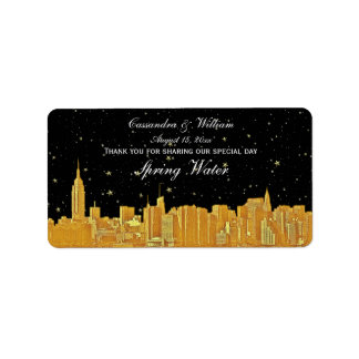 Gold NYC Etted Skyline Water Bottle Label Adressaufkleber