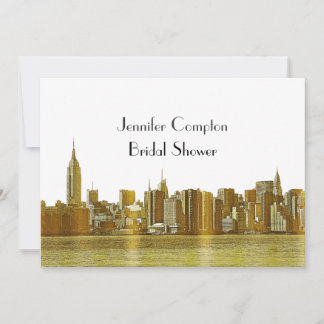 Gold NYC Skyline 01 Etched Wht Brautparty Einladung