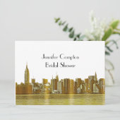 Gold NYC Skyline 01 Etched Wht Brautparty Einladung (Stehend Vorderseite)