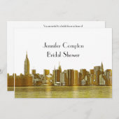 Gold NYC Skyline 01 Etched Wht Brautparty Einladung (Vorne/Hinten)