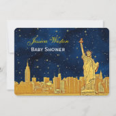 Gold NYC Skyline #2 Blue Starry H Baby Shower Einladung (Vorderseite)