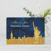 Gold NYC Skyline #2 Blue Starry H Probe Dinner Einladung (Stehend Vorderseite)