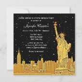 Gold NYC Skyline #2 Etch Starry DIY BG SQ Sweet 16 Einladung (Rückseite)