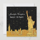 Gold NYC Skyline #2 Etch Starry DIY BG SQ Sweet 16 Einladung (Vorderseite)