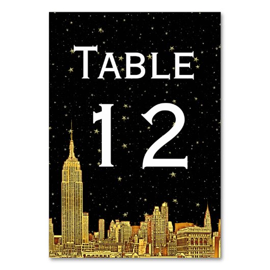 Gold NYC Skyline Starry Sky Tischnummer DIY BG (Rückseite)