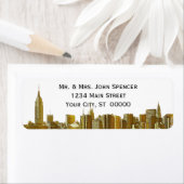 Gold NYC Wide Skyline Etched BW Address Label (Insitu)