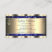 Gold Ocean Blue Glitzer Luminous Stars Initialen Visitenkarte (Rückseite)