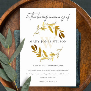 GOLD OCHRE FOLIAGE WREATH BEILEID MEMORIAL DANKESKARTE