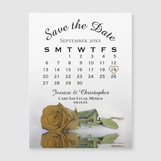 Gold Ochre Rose Save the Date Kalender Magnet (Vorderseite)