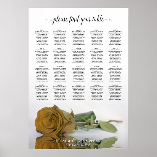 Gold Ocker Rose 20 Tabelle Hochzeitstabelle Poster (Vorne)